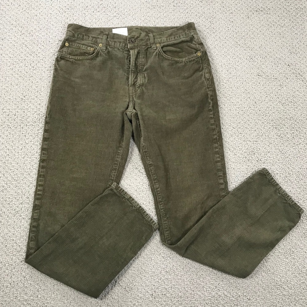 Sid Mashburn Mens Olive Green Corduroy Straight Leg Pants Size 33x32 Button Fly